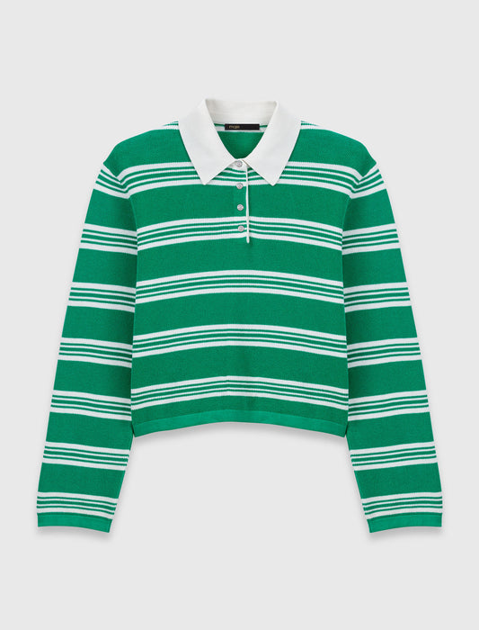 Cropped Striped Polo Jumper GREEN
