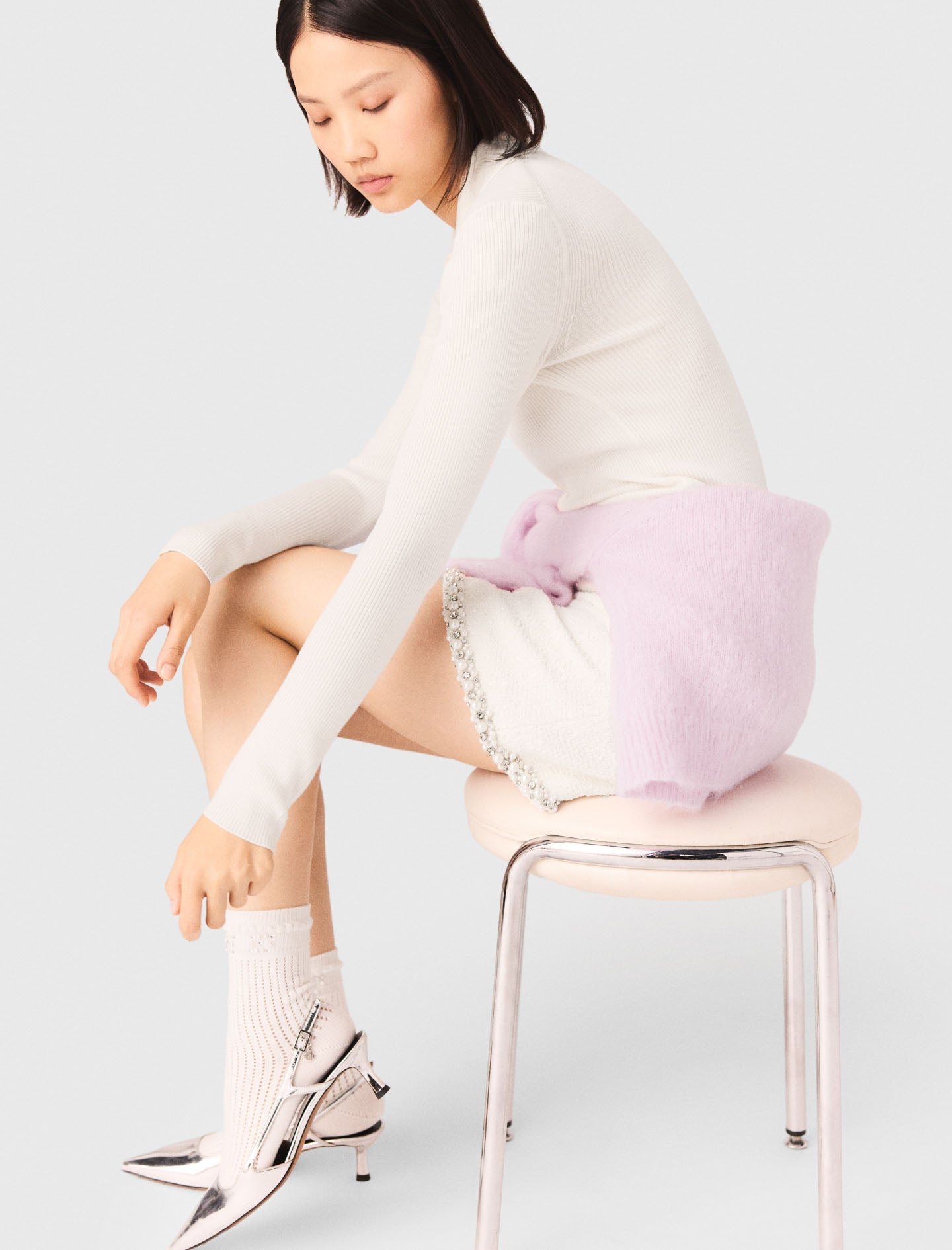 Ribbed Polo Jumper Ecru