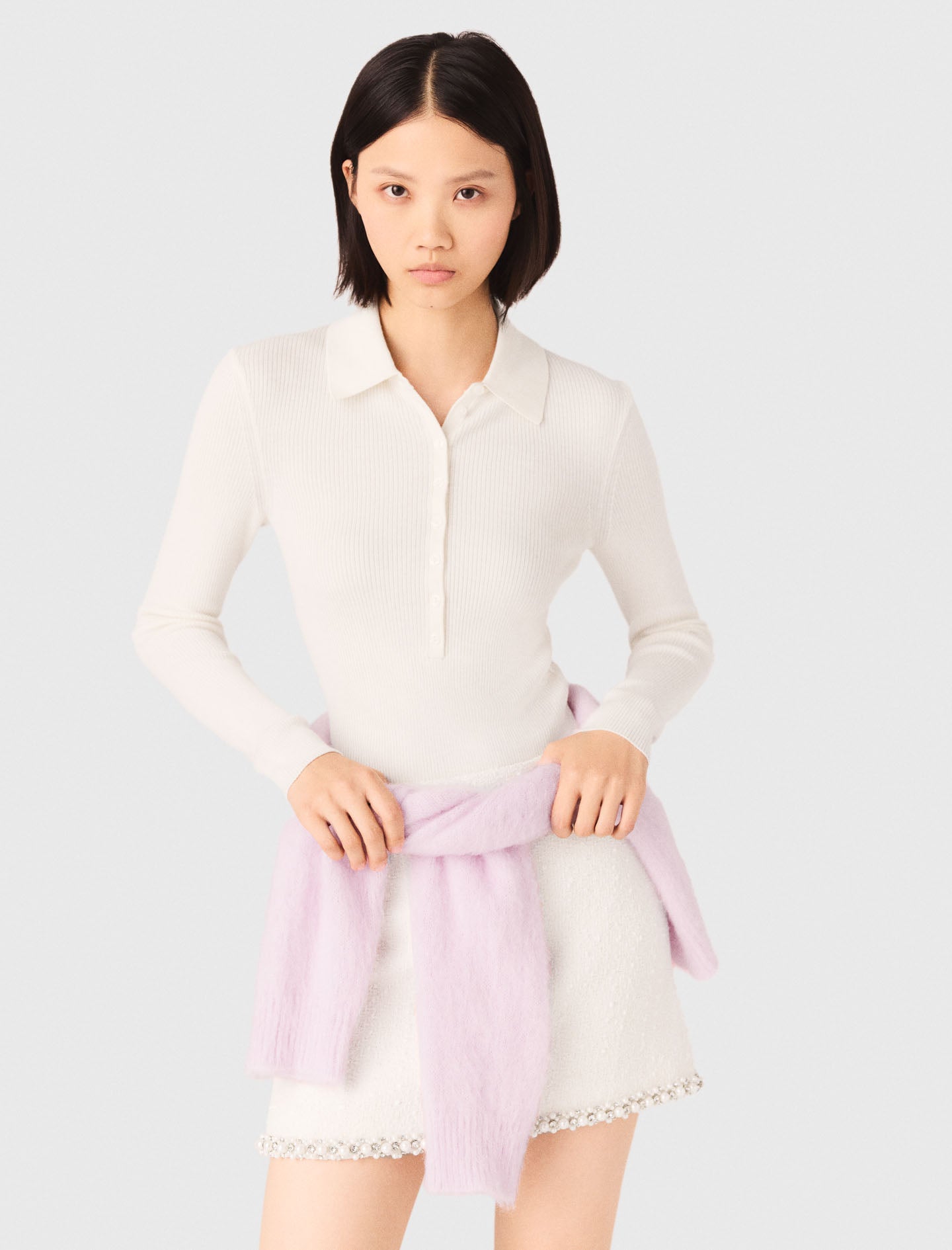 Ribbed Polo Jumper Ecru