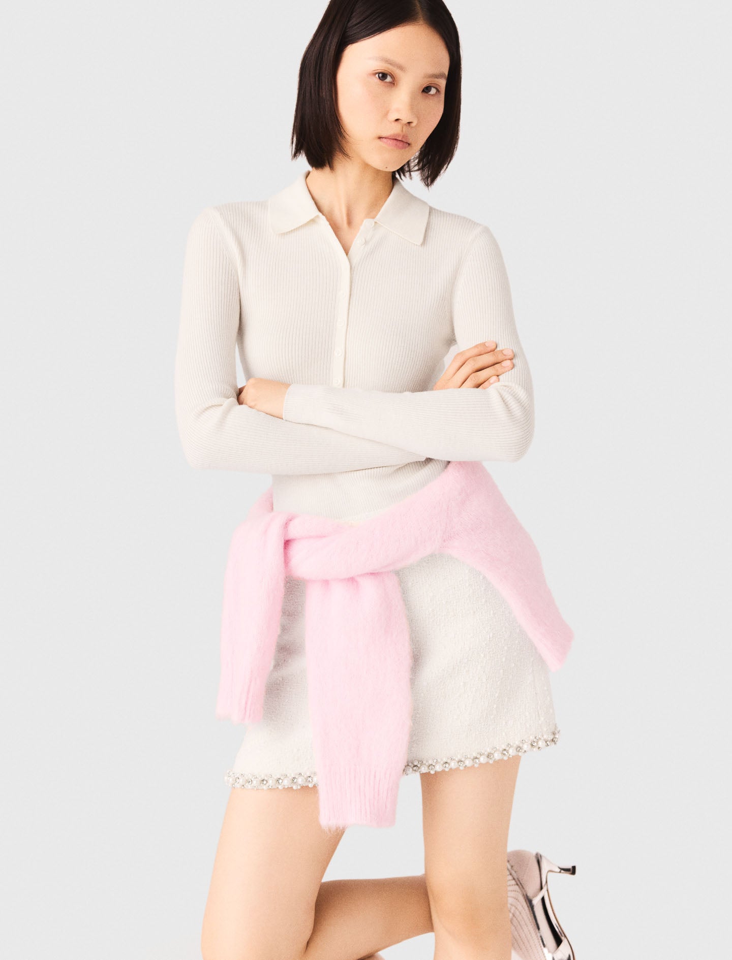 Ribbed Polo Jumper Ecru