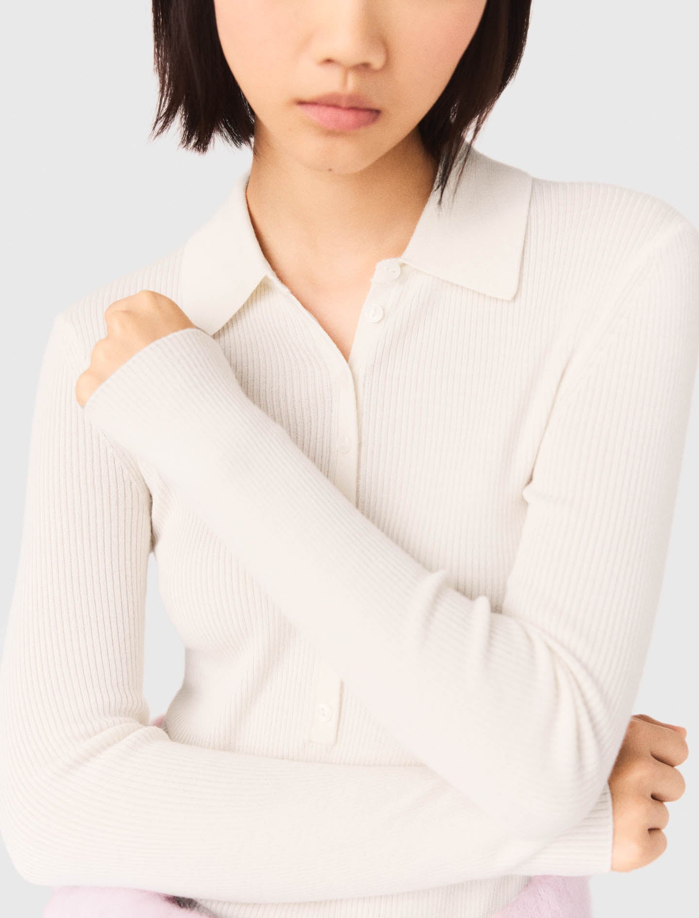 Ribbed Polo Jumper Ecru