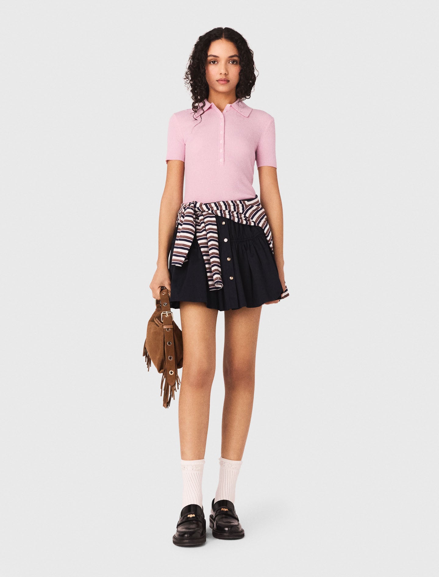 Polo Collar Ribbed Jumper PINK