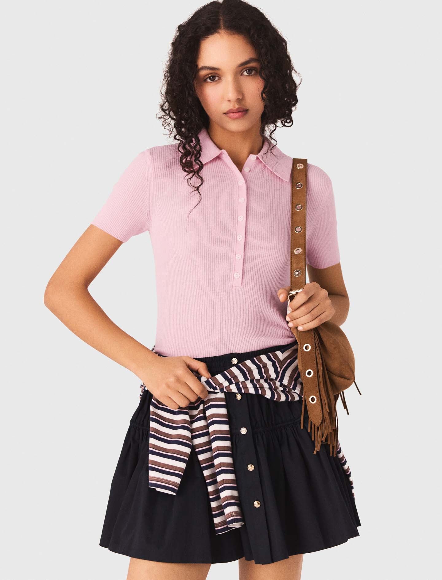 Polo Collar Ribbed Jumper PINK