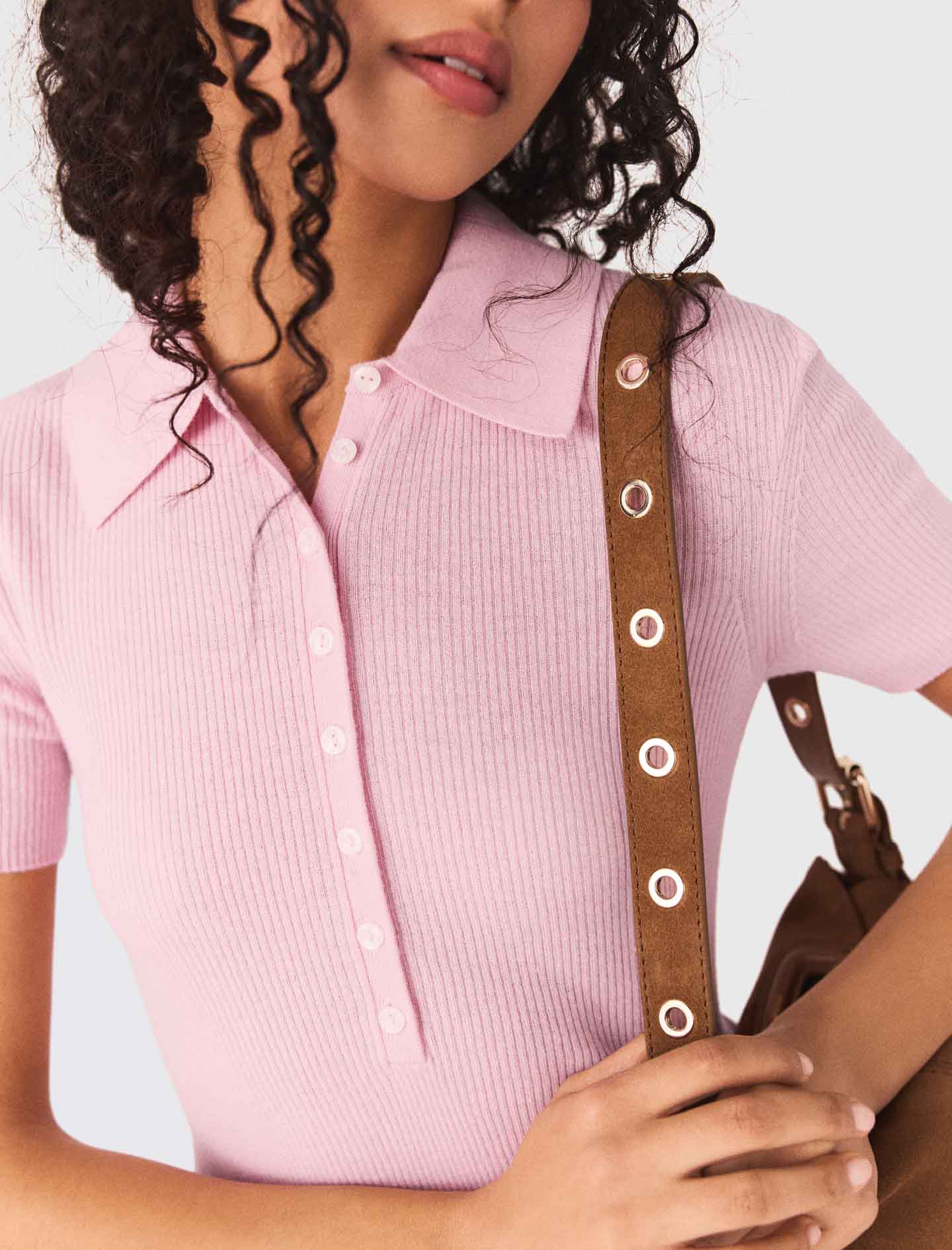 Polo Collar Ribbed Jumper PINK