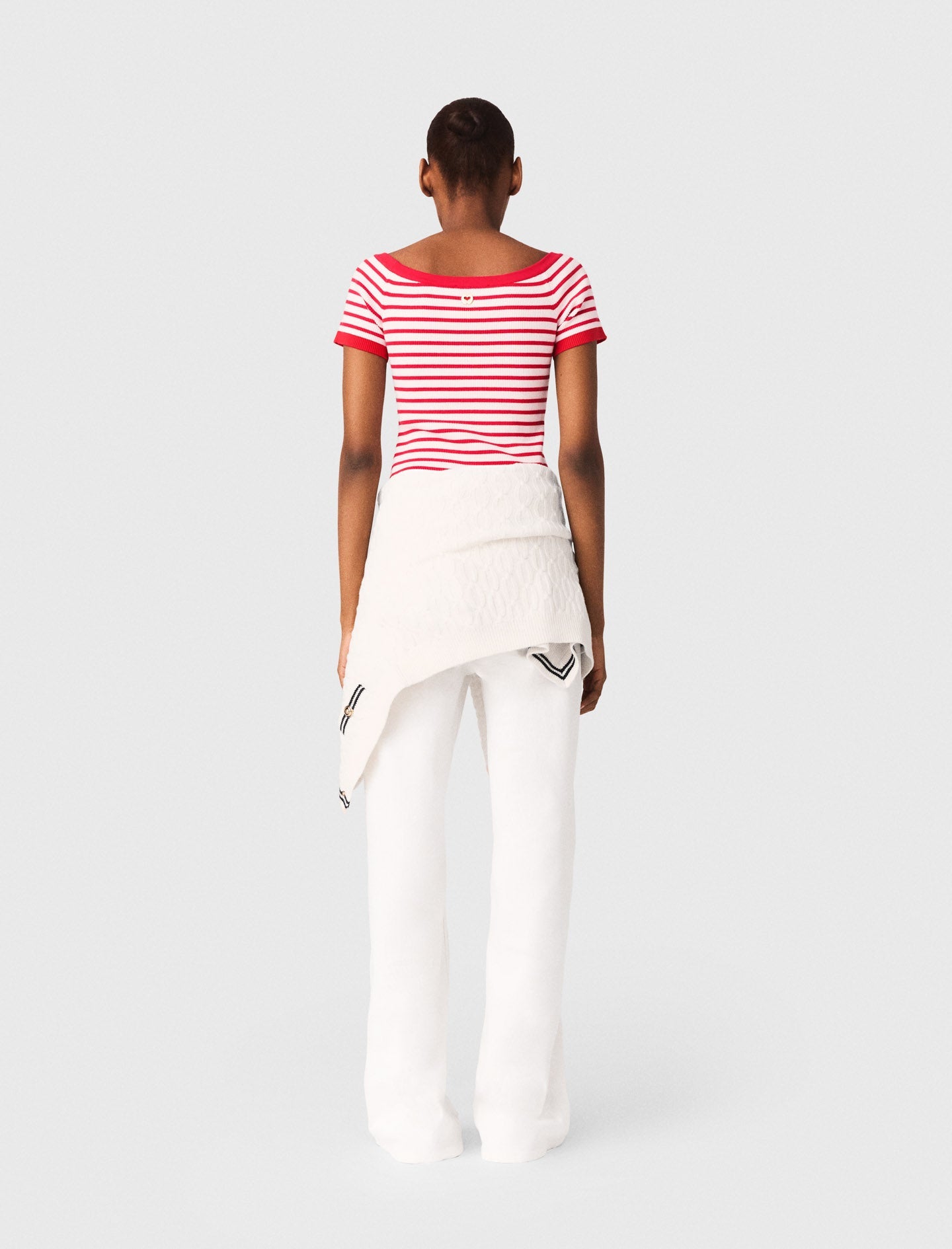 Striped Knit Top With Boat Neck RED