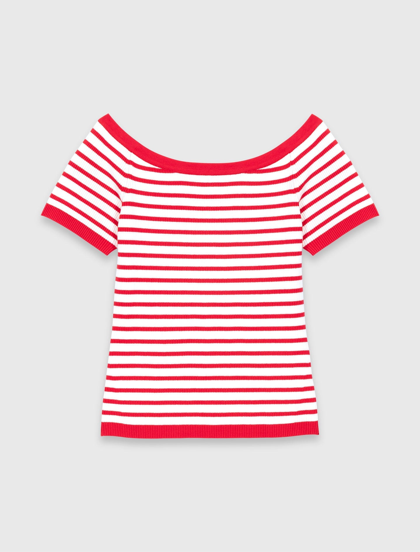 Striped Knit Top With Boat Neck RED