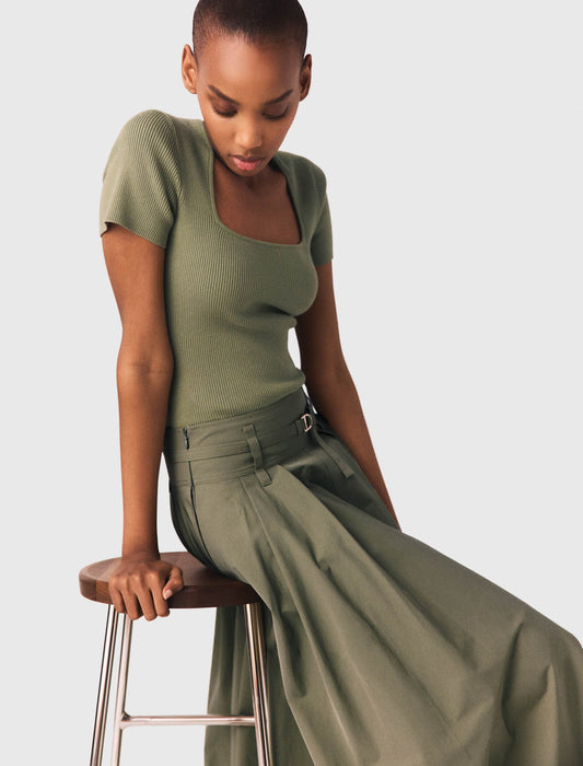 Square-Neck Ribbed Jumper Khaki