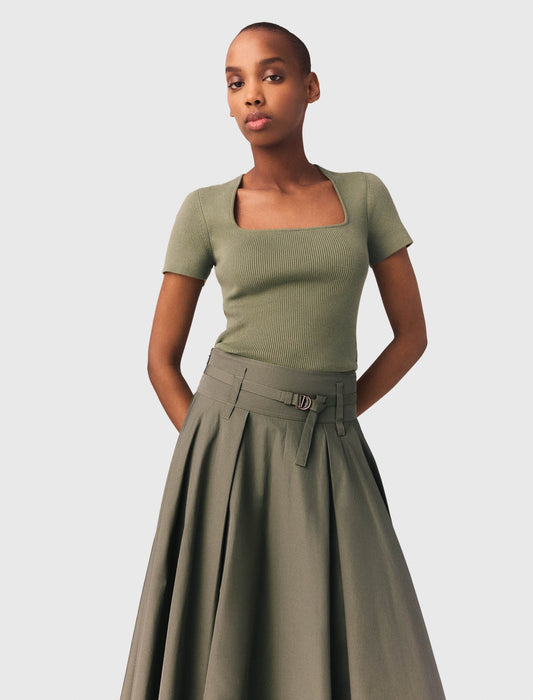 Square-Neck Ribbed Jumper Khaki