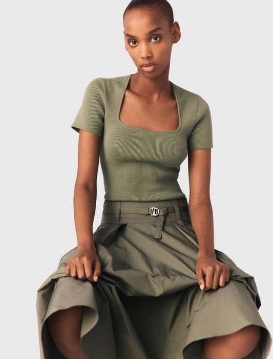 Square-Neck Ribbed Jumper Khaki