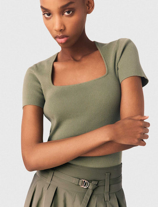 Square-Neck Ribbed Jumper Khaki