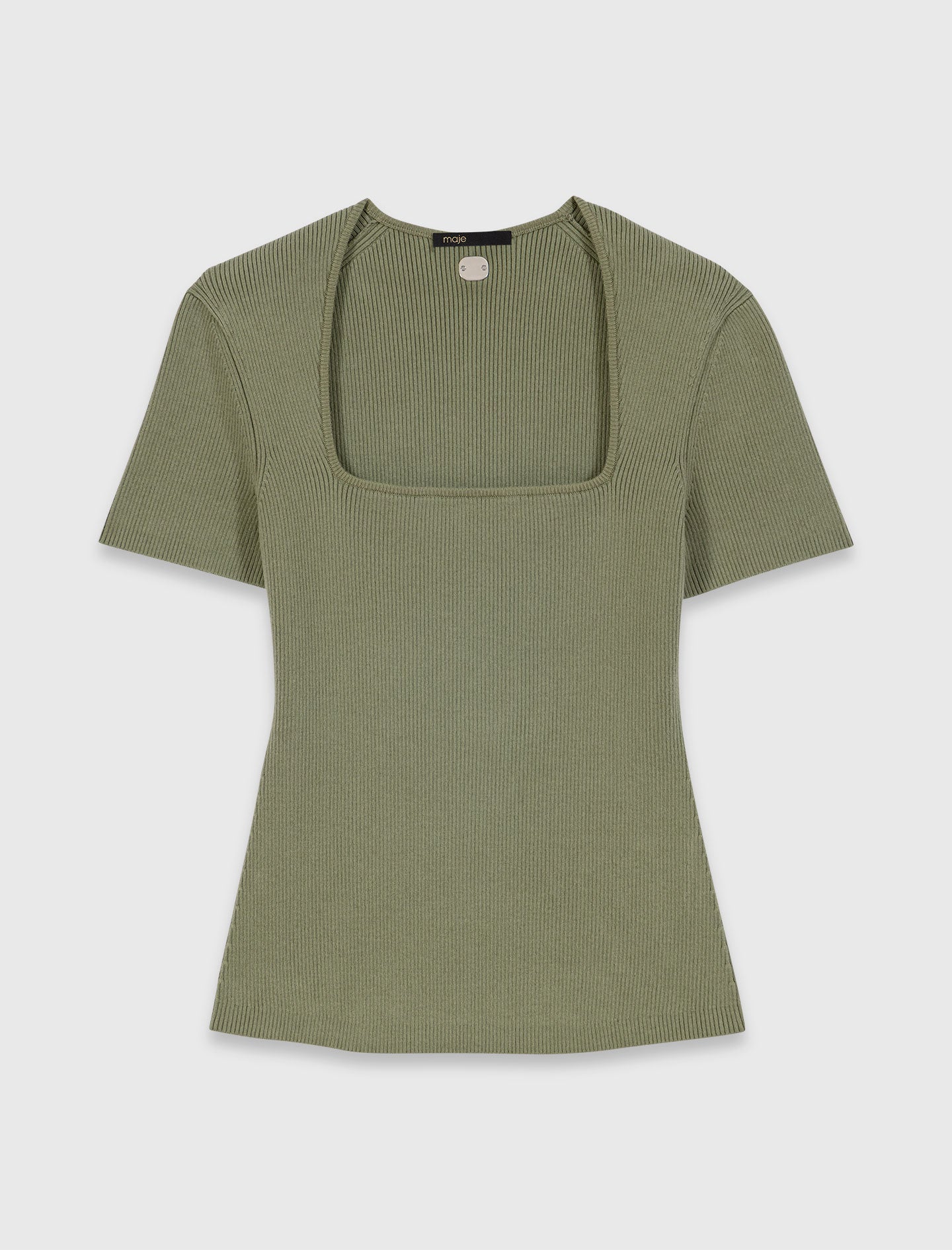Square-Neck Ribbed Jumper Khaki