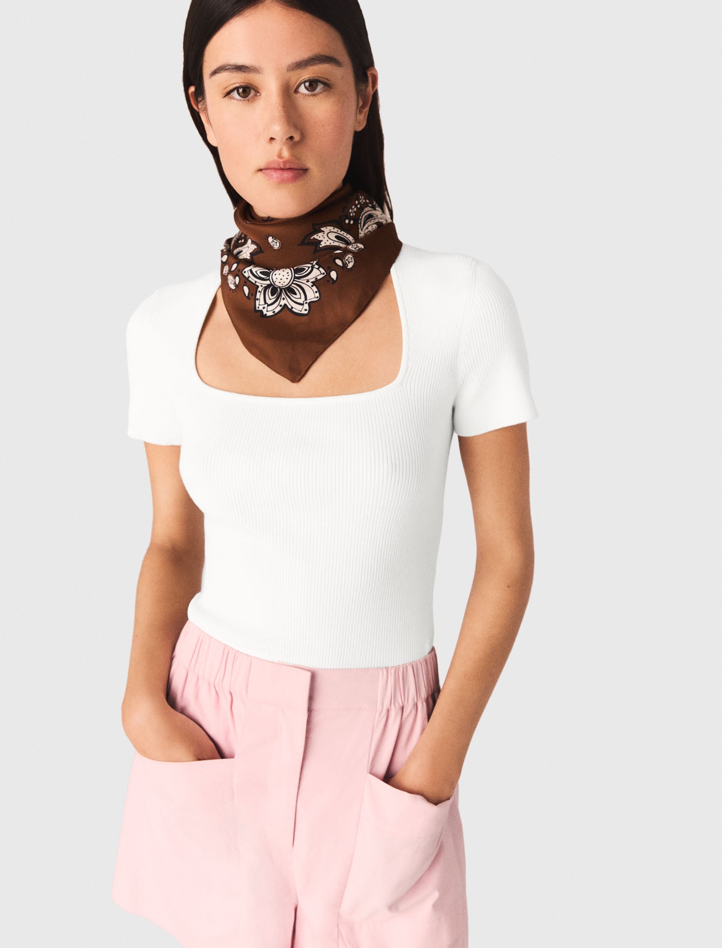 Square-Neck Ribbed Jumper White