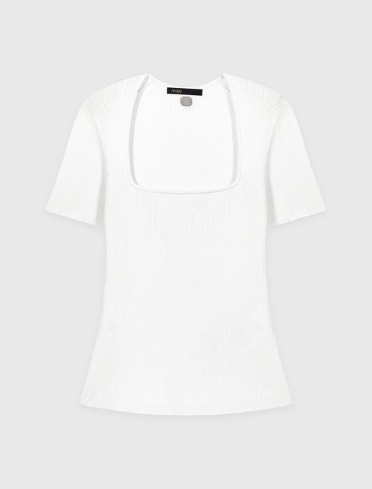 Square-Neck Ribbed Jumper White