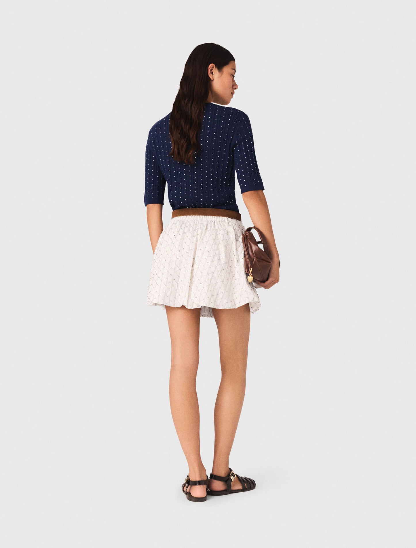 Round-Neck Rhinestone Jumper Navy