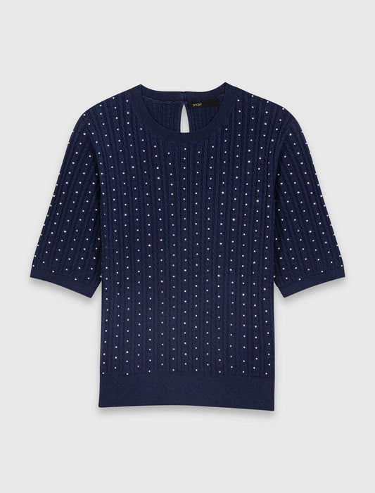 Round-Neck Rhinestone Jumper Navy