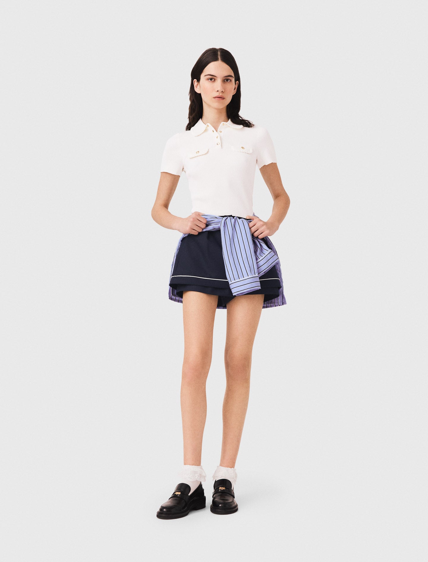 Short-sleeved polo with pockets Ecru