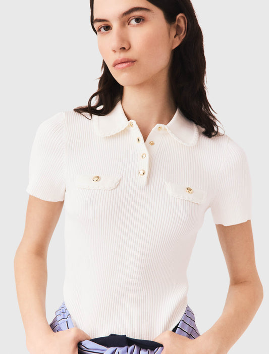 Short-sleeved polo with pockets Ecru