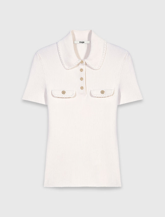 Short-sleeved polo with pockets Ecru
