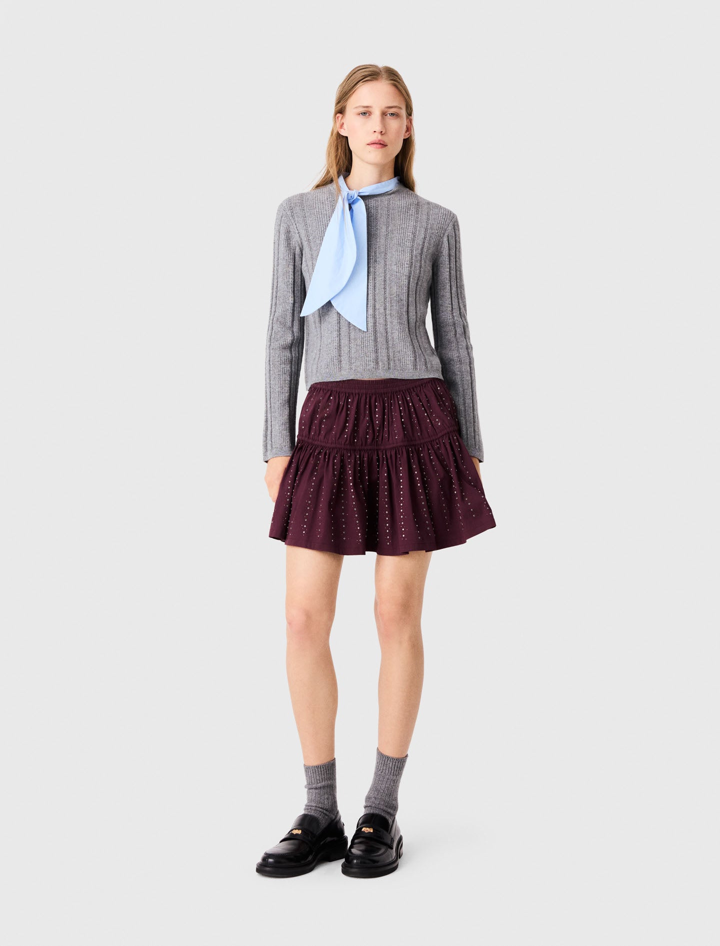 Removable poplin collar jumper Grey