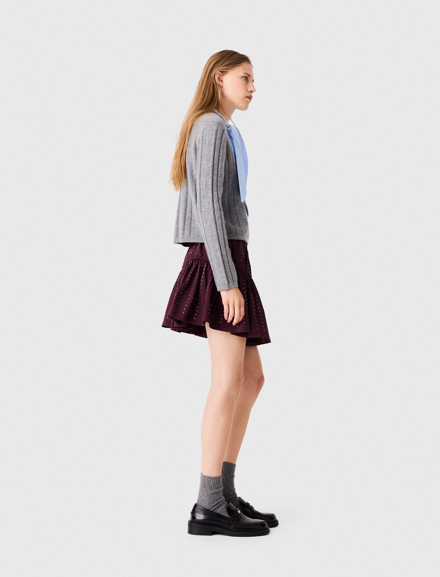Removable poplin collar jumper Grey