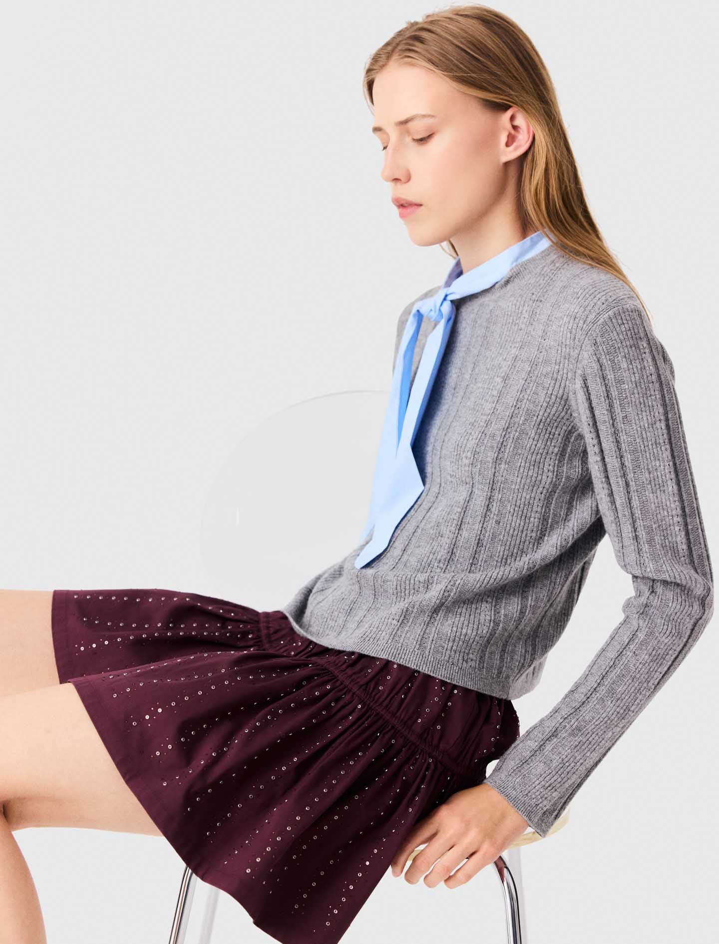 Removable poplin collar jumper Grey