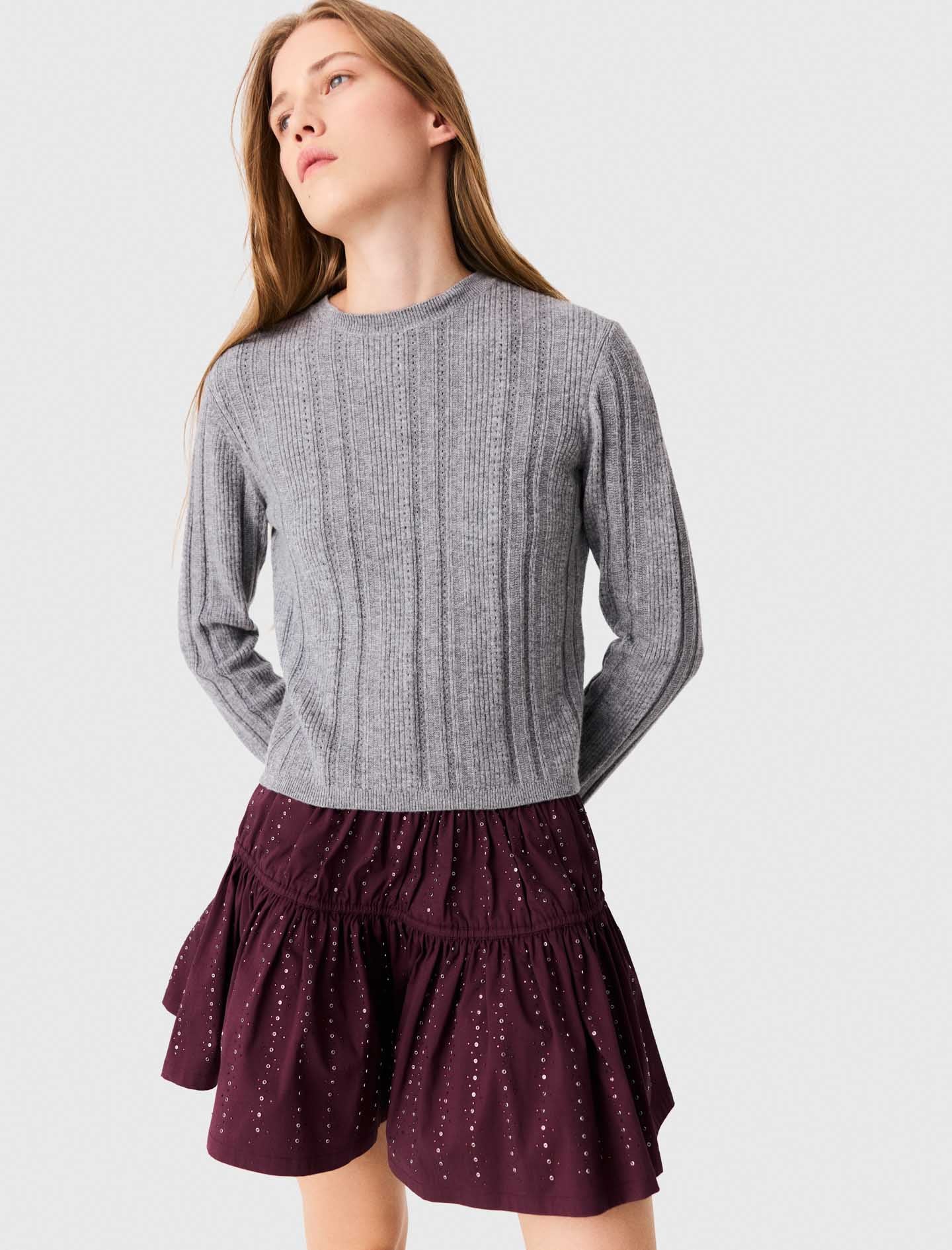 Removable poplin collar jumper Grey