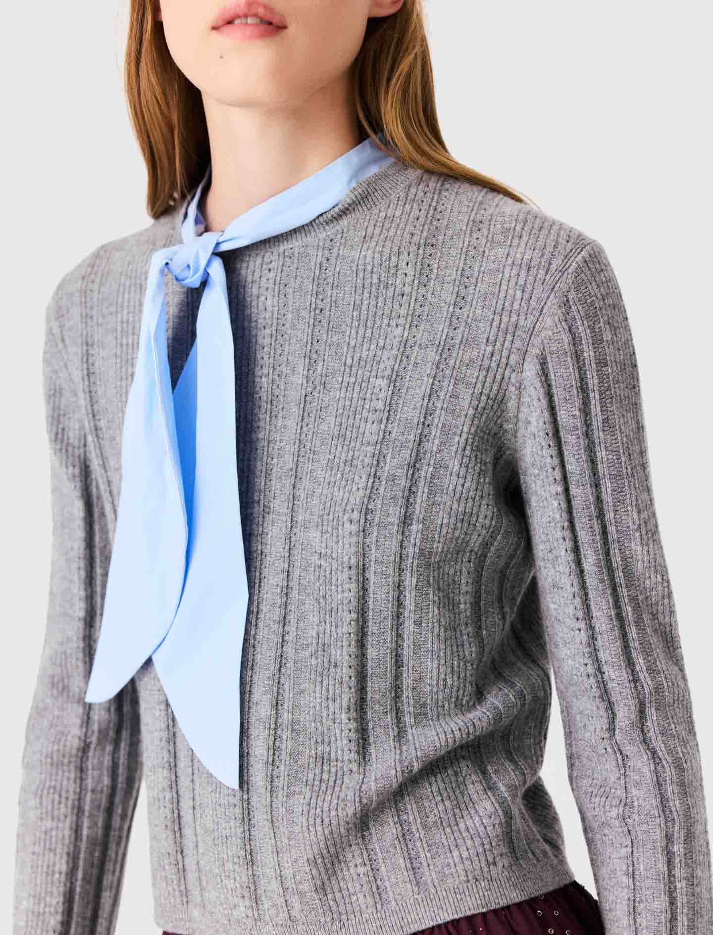 Removable poplin collar jumper Grey