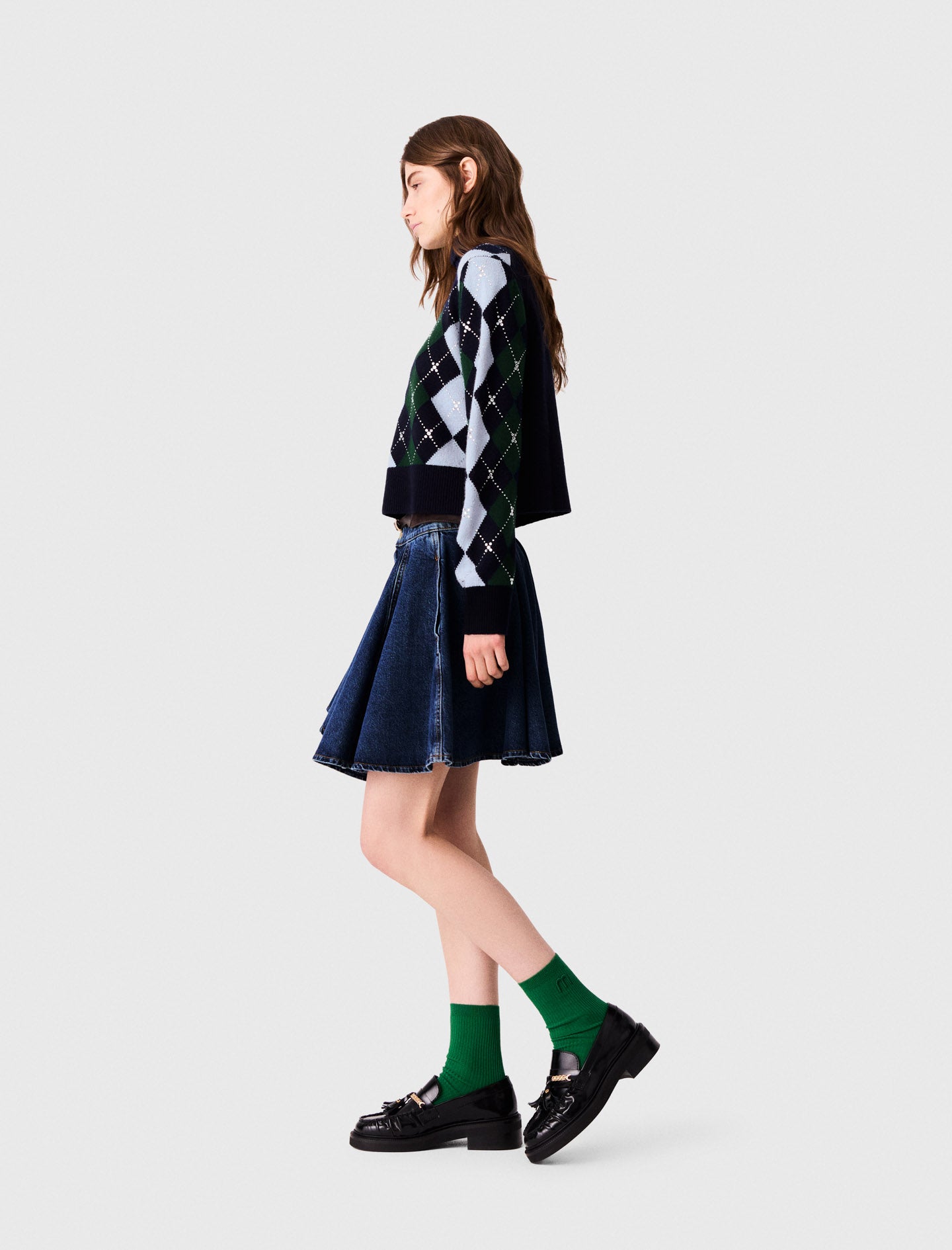 Argyle jumper with rhinestones Navy/Green