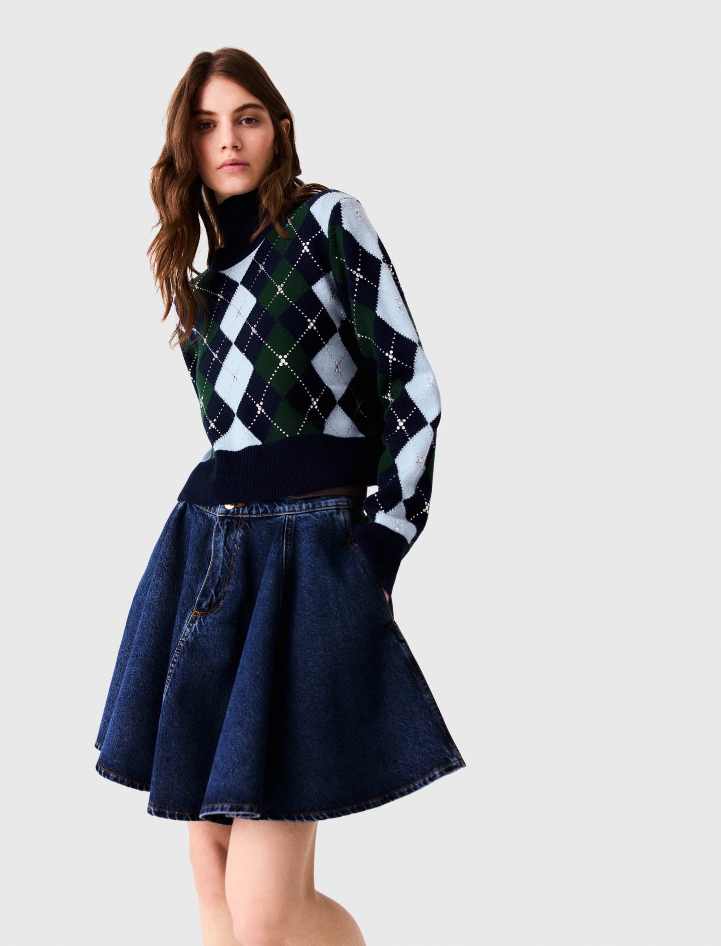 Argyle jumper with rhinestones Navy/Green