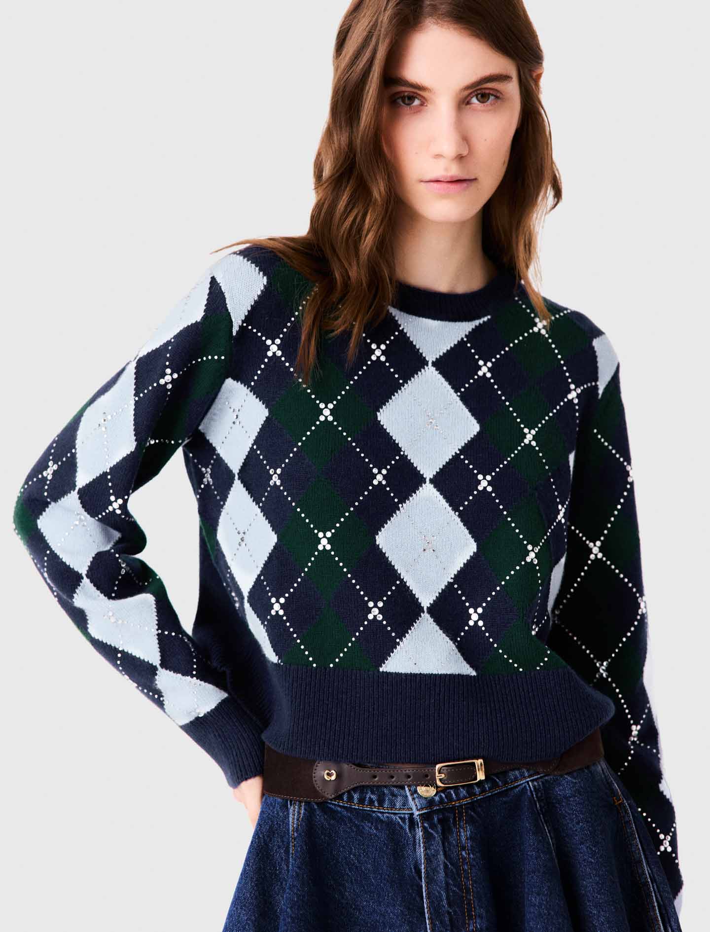 Argyle jumper with rhinestones Navy/Green