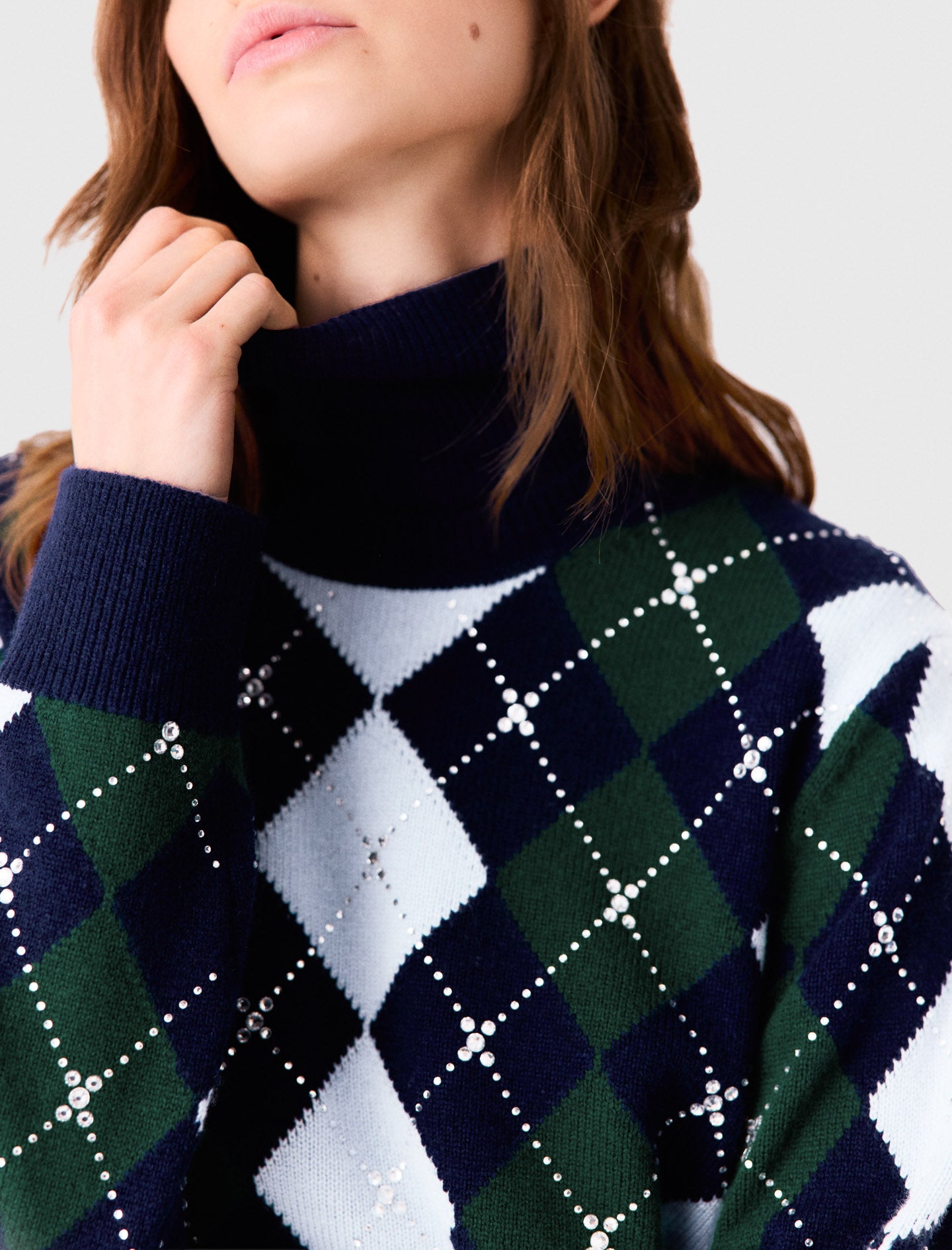 Argyle jumper with rhinestones Navy/Green