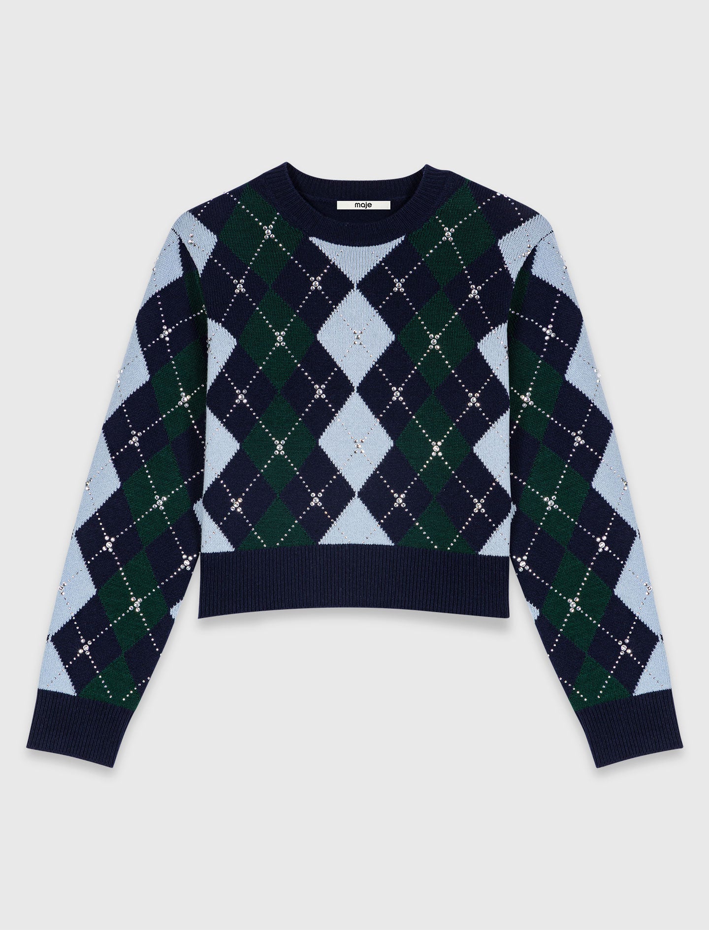 Argyle jumper with rhinestones Navy/Green