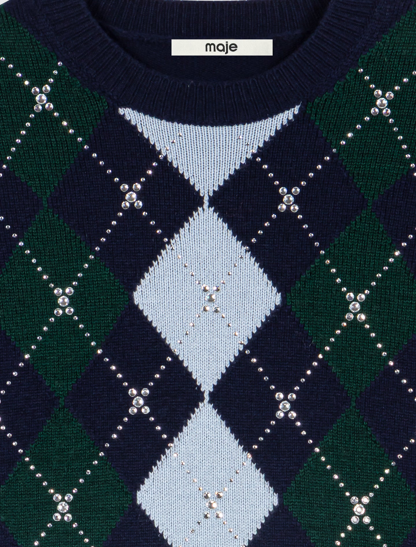 Argyle jumper with rhinestones Navy/Green