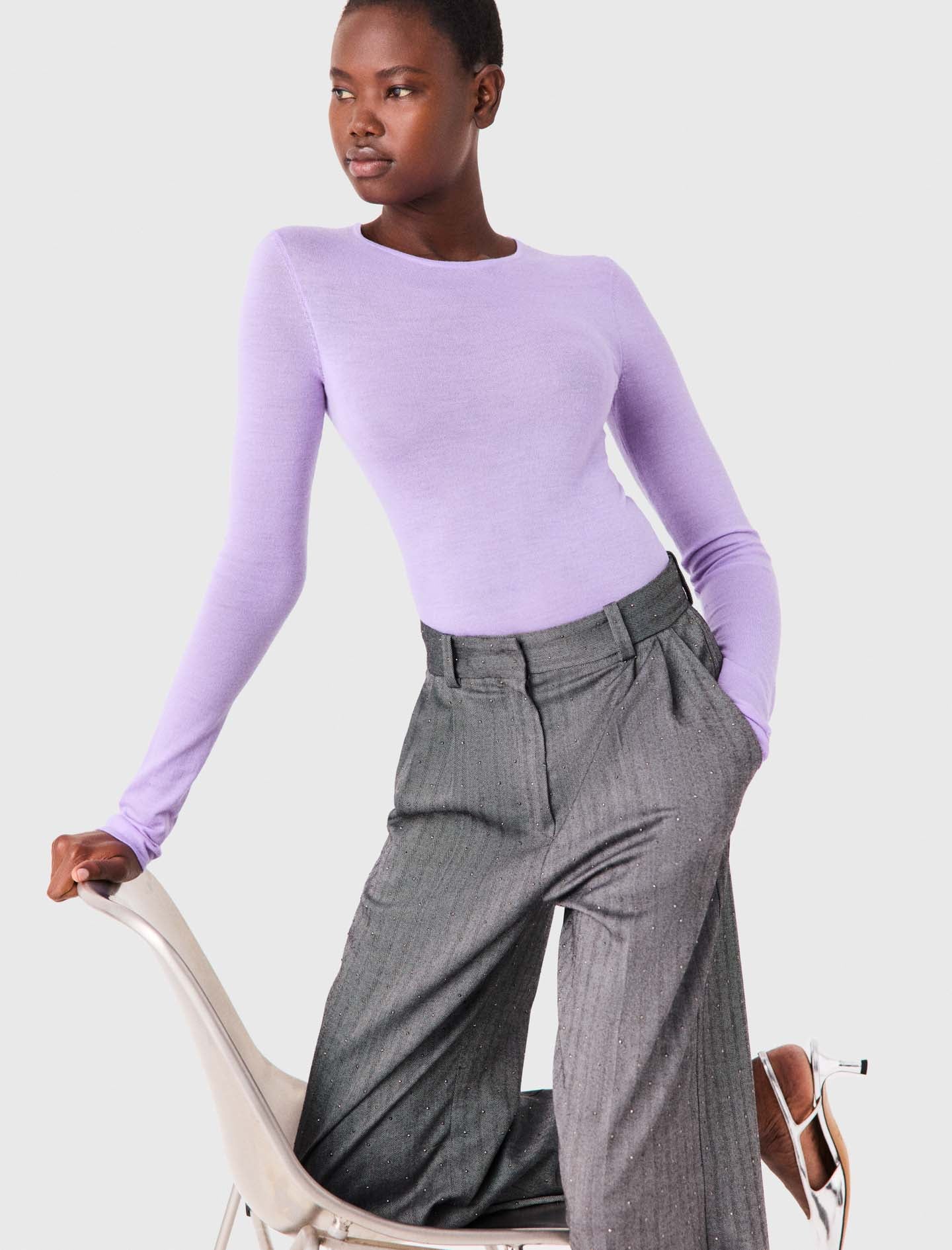 Second-skin round neck jumper Parma Violet