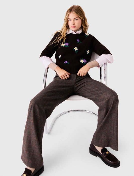 Jumper with floral embroidery Brown
