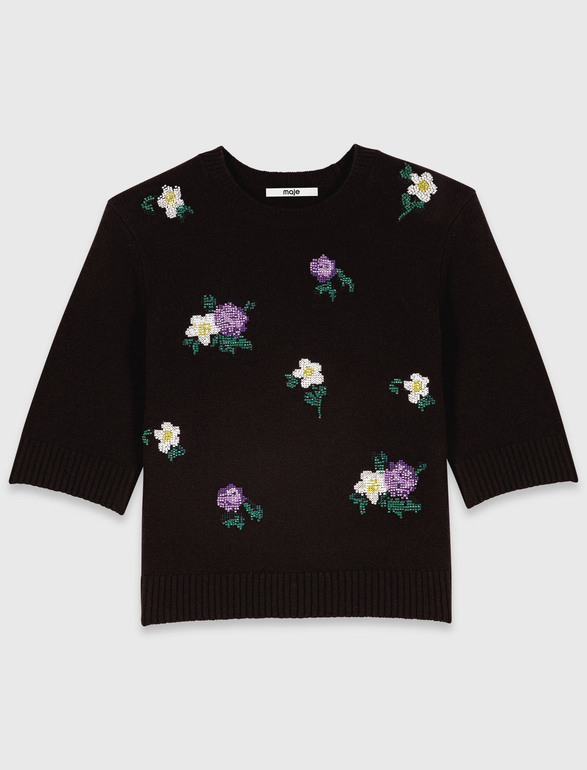 Jumper with floral embroidery Brown