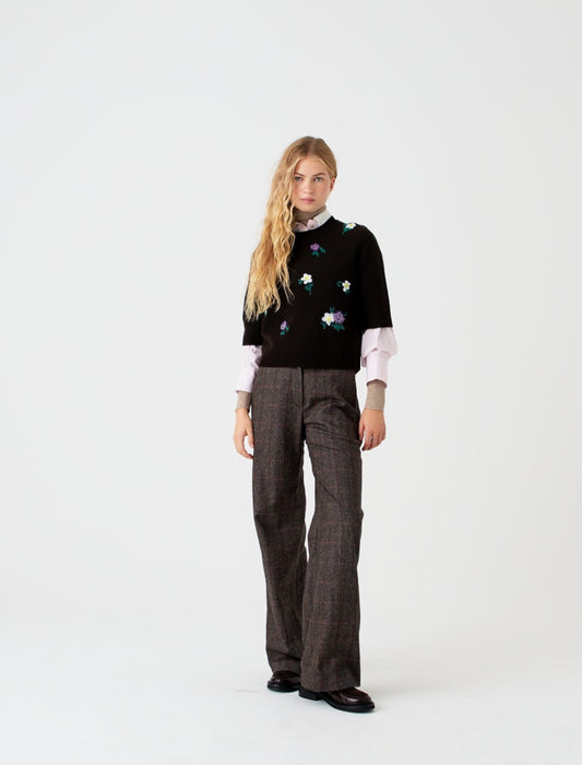 Jumper with floral embroidery Brown