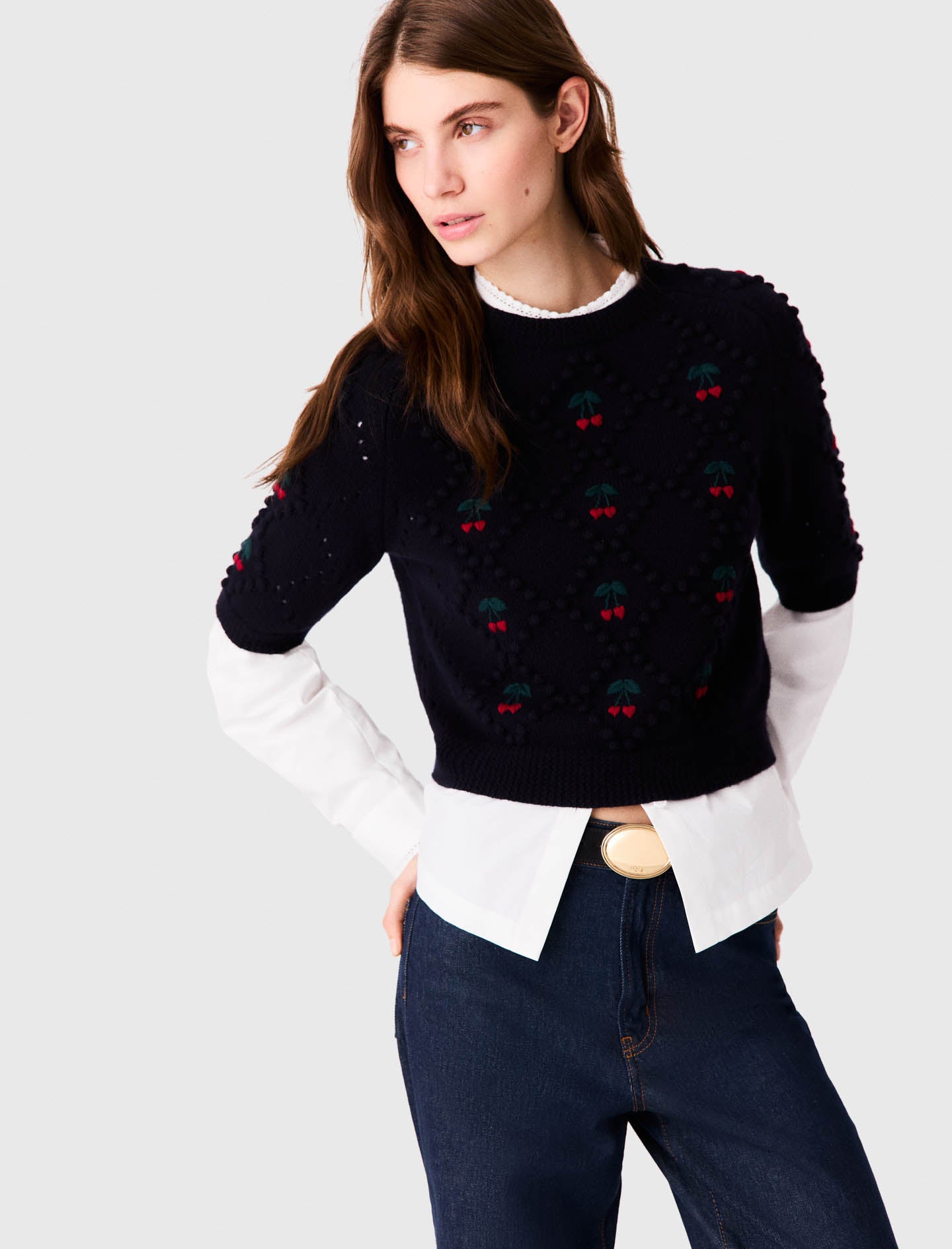 Jumper with embroidered cherries Navy