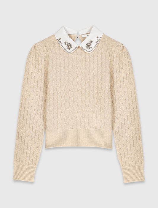 Removable poplin collar jumper Ecru