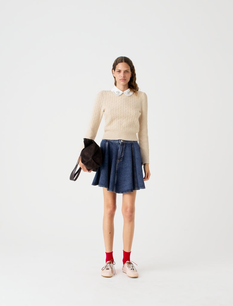 Removable poplin collar jumper Ecru