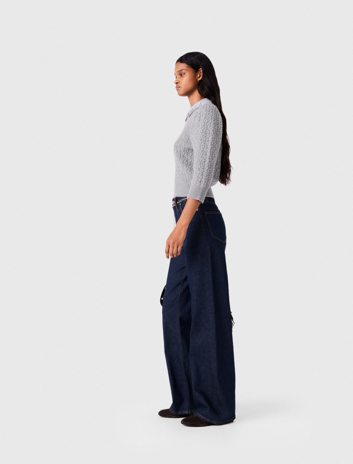 Removable poplin collar jumper Light Grey