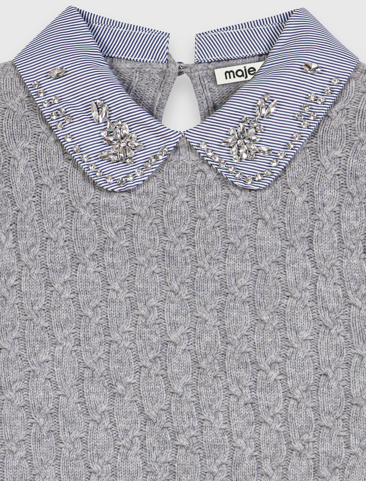 Removable poplin collar jumper Light Grey