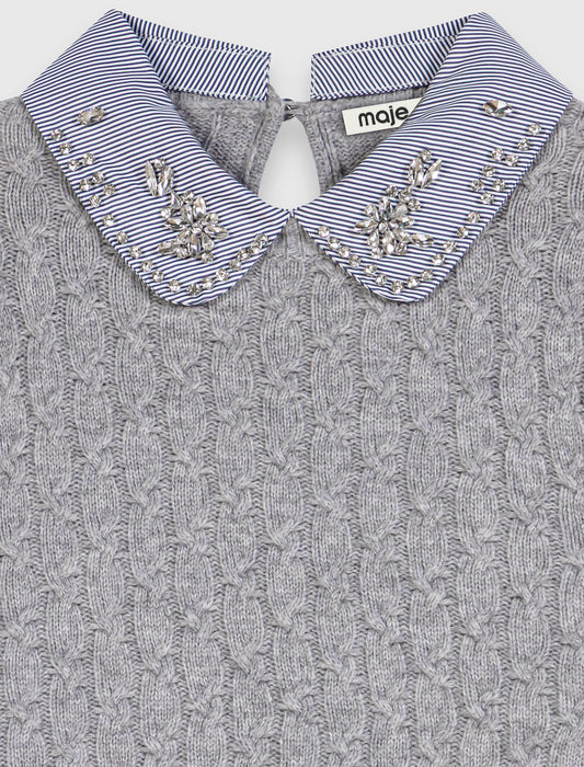 Removable poplin collar jumper Light Grey