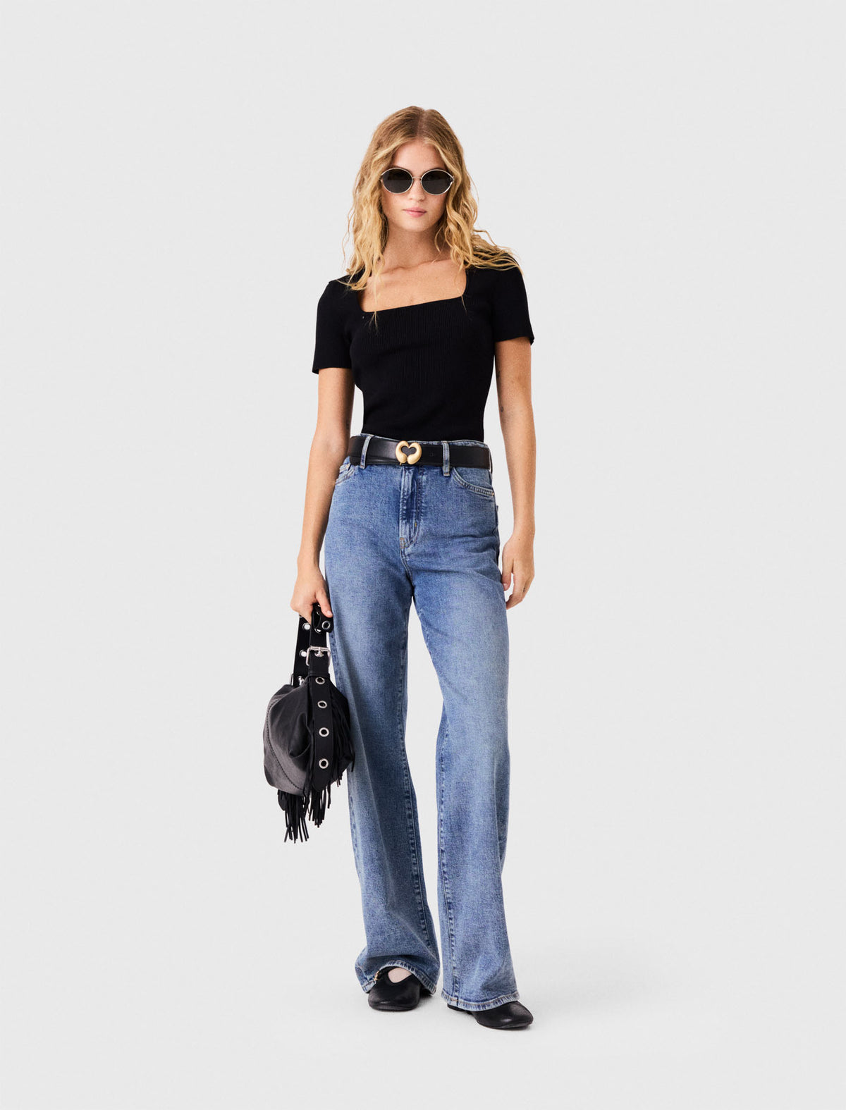 Square-neck ribbed jumper Black