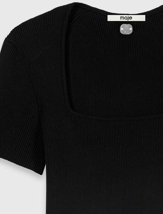 Square-neck ribbed jumper Black