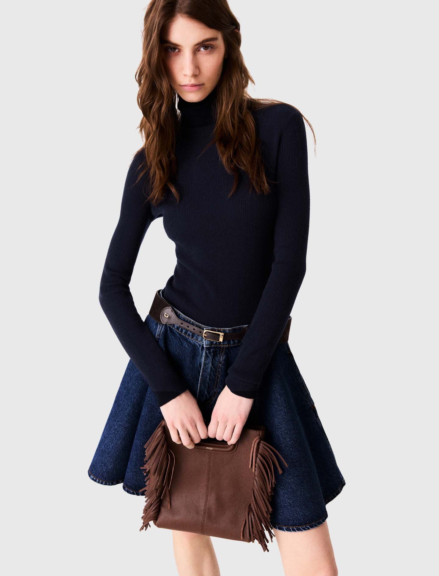 Second-skin high-neck jumper Navy