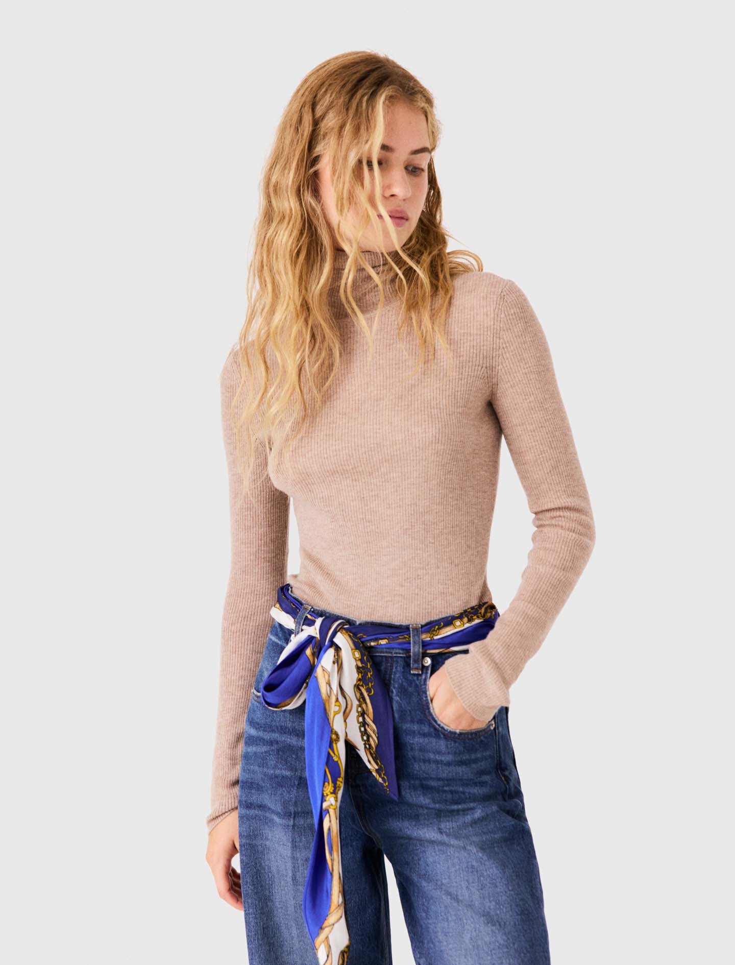 Second-skin jumper with high neck Beige
