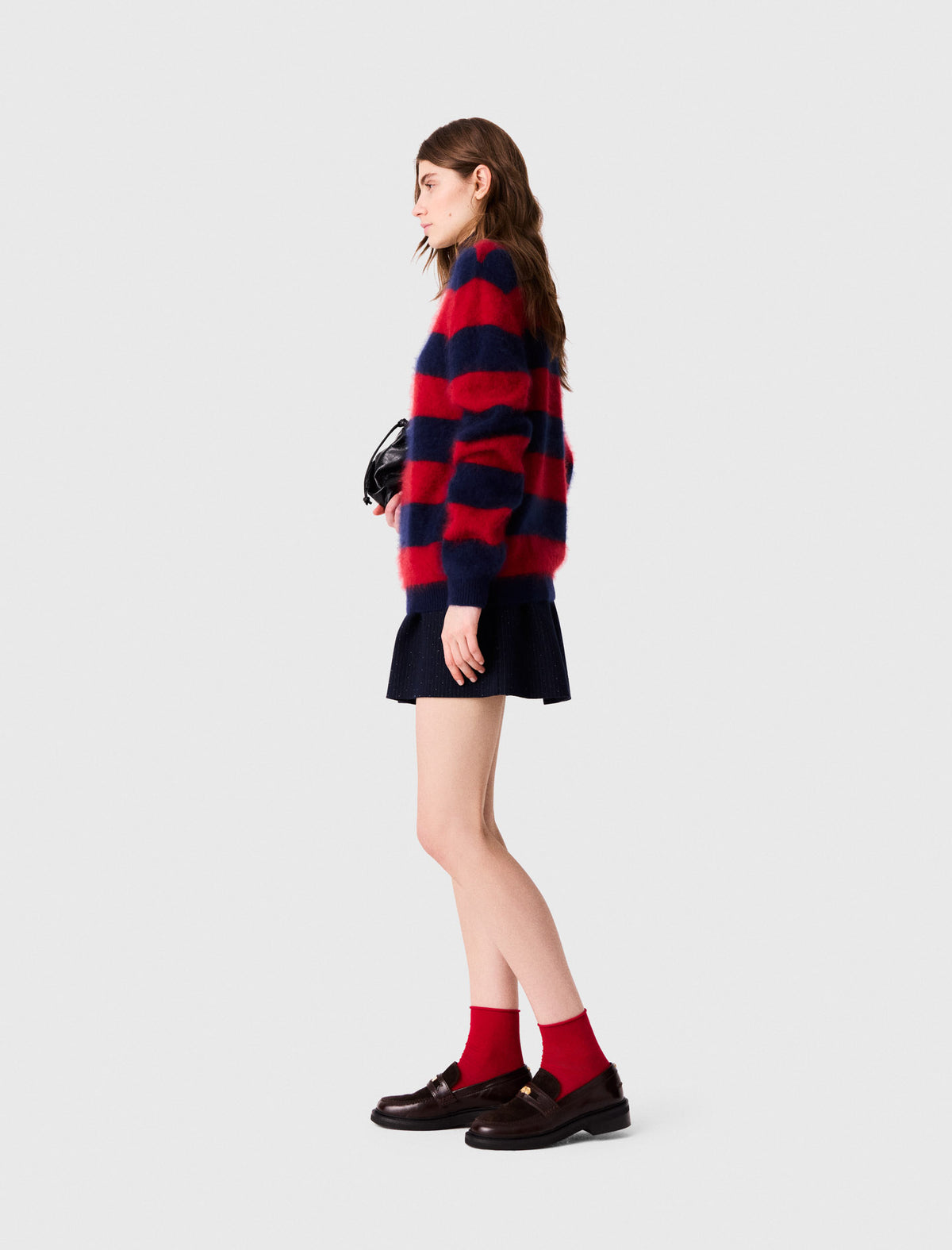 Fluffy jumper with poplin collar Navy/Red