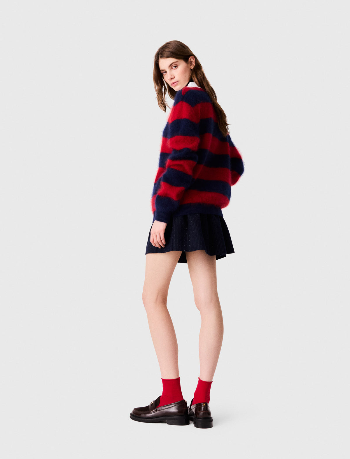 Fluffy jumper with poplin collar Navy/Red
