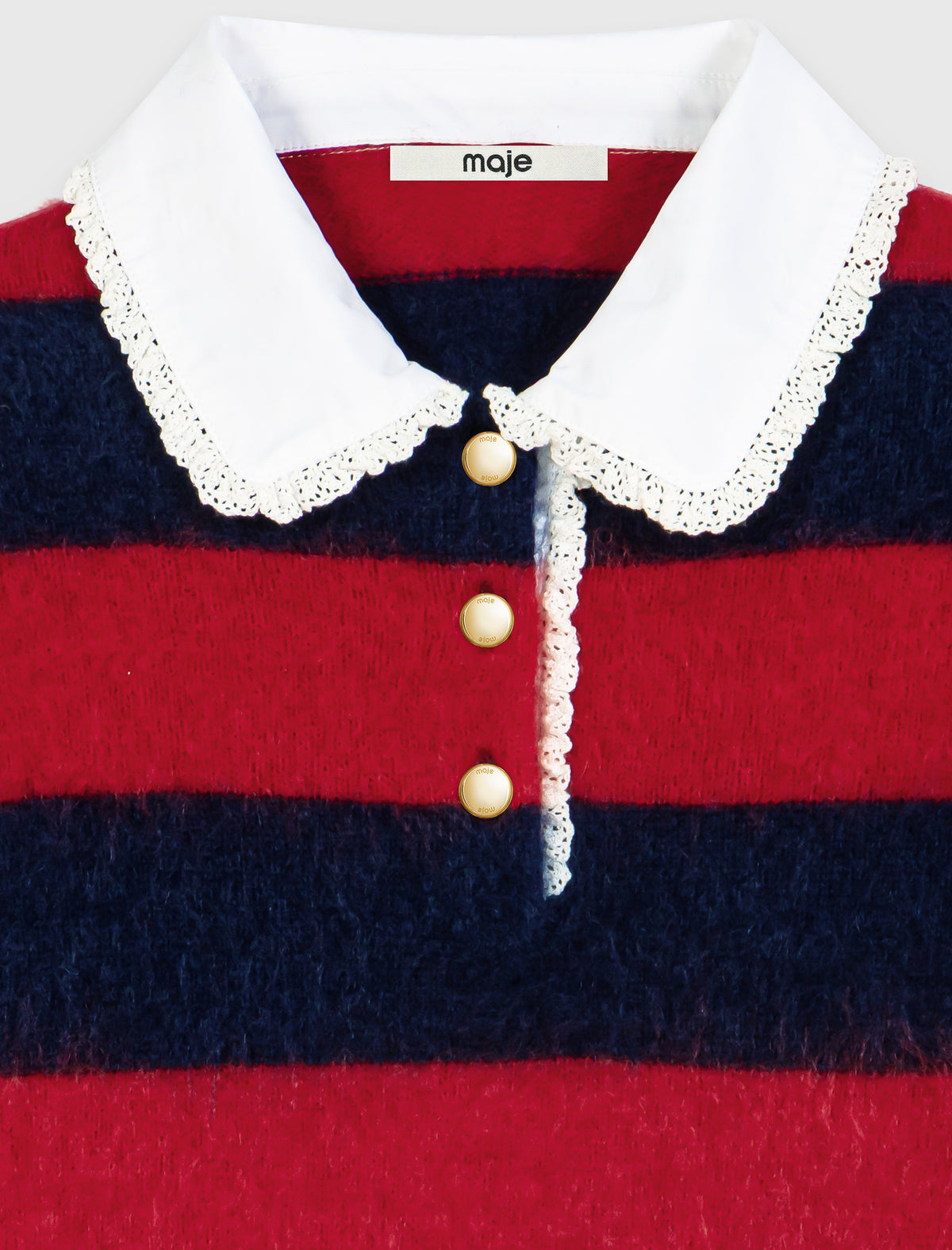 Fluffy jumper with poplin collar Navy/Red